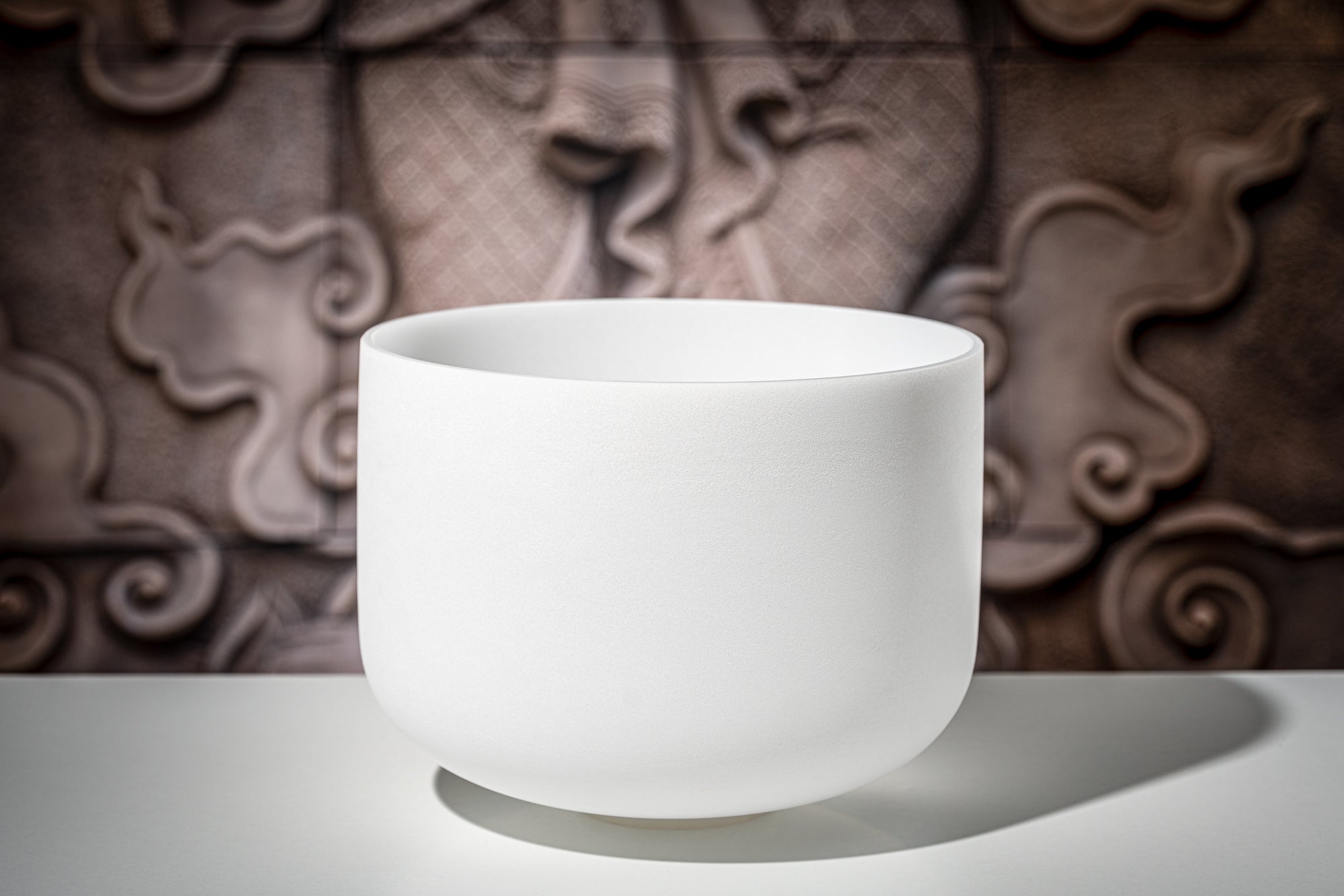 12" White-Frosted Crystal Singing Bowl, Note D4, Sacral Chakra