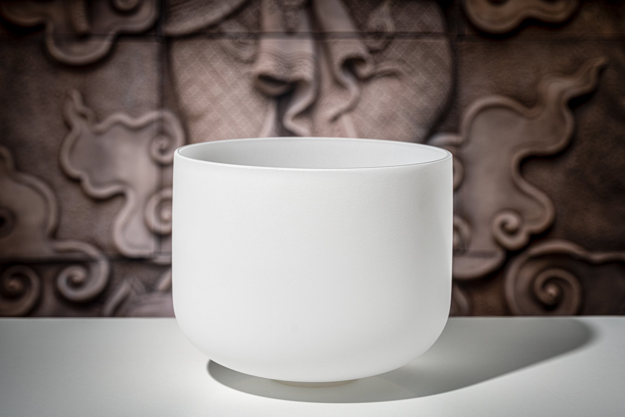 12" White-Frosted Crystal Singing Bowl, Note E4, Solar Plexus Chakra