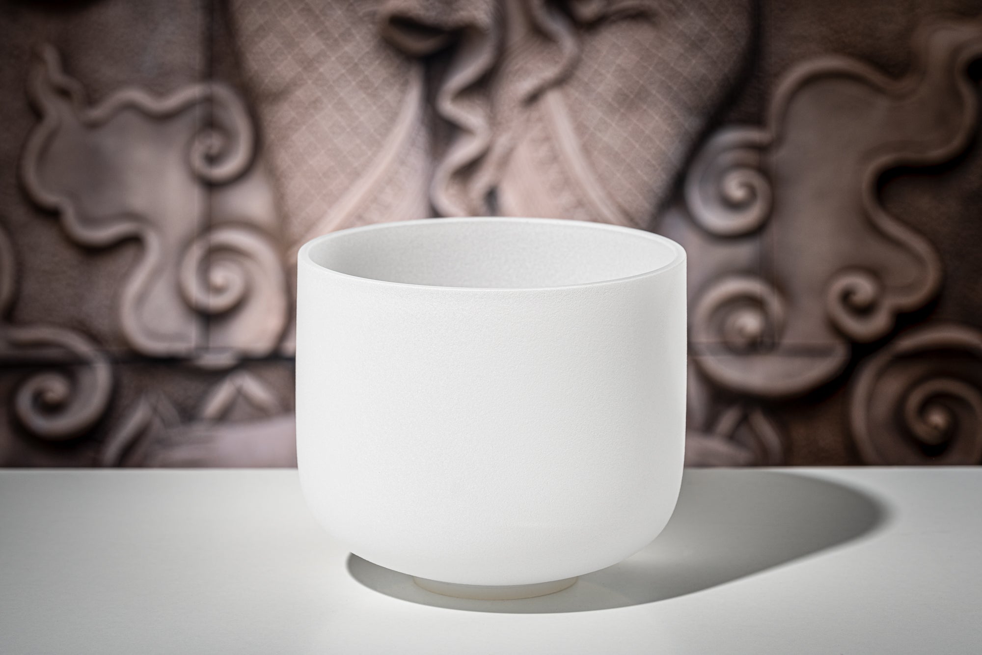 9" White-Frosted Crystal Singing Bowl, Note A4, Brow Chakra
