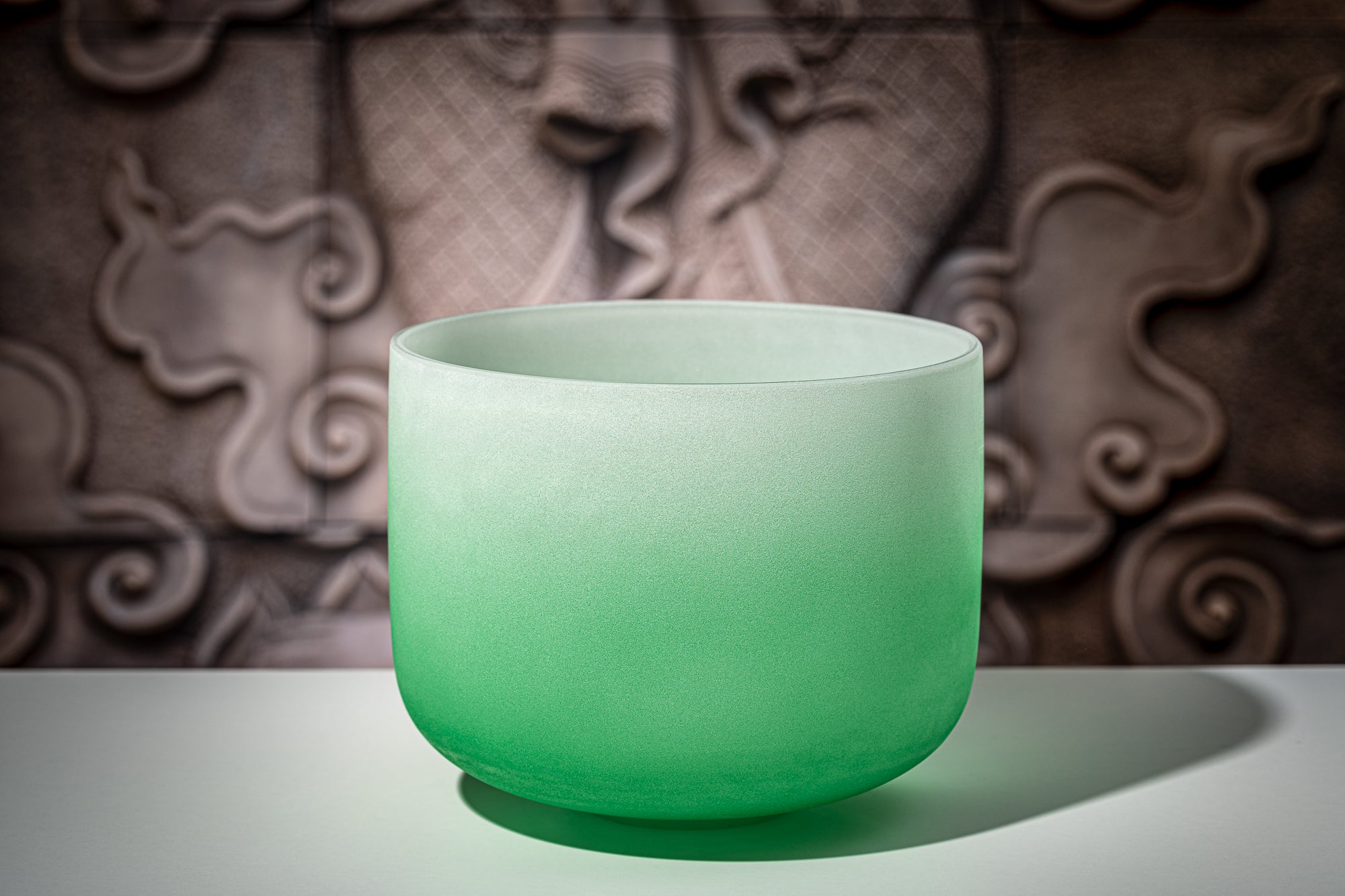 11" Color-Frosted Crystal Singing Bowl, Green, Note F4, Heart Chakra