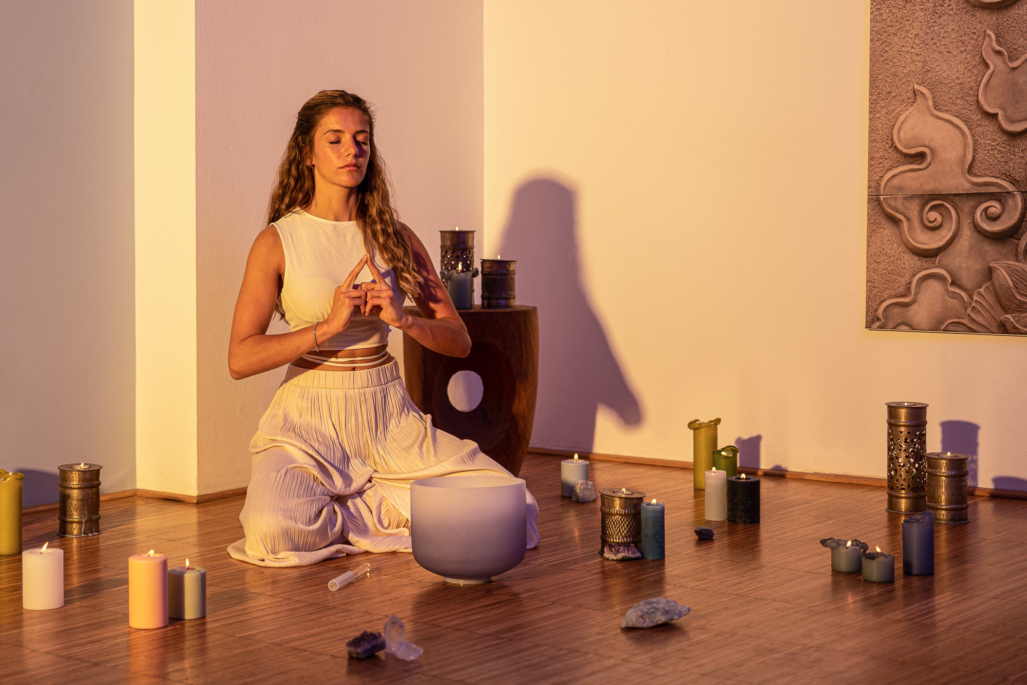 9" Color-Frosted Crystal Singing Bowl, Dark Blue, Note A4, Brow Chakra