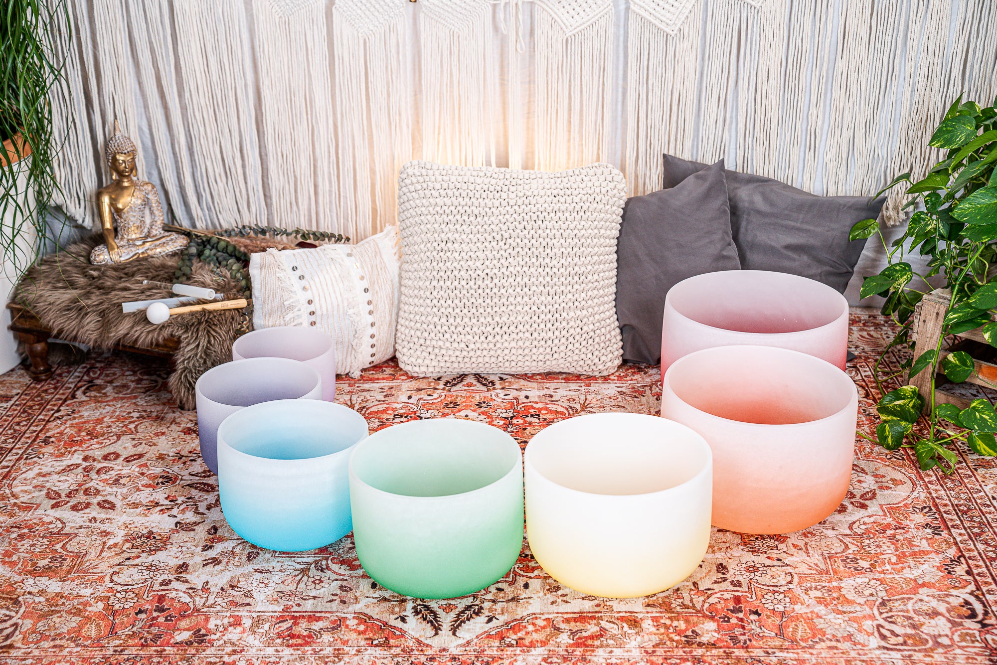 7-piece Crystal Singing Bowl Chakra Set, Color-Frosted