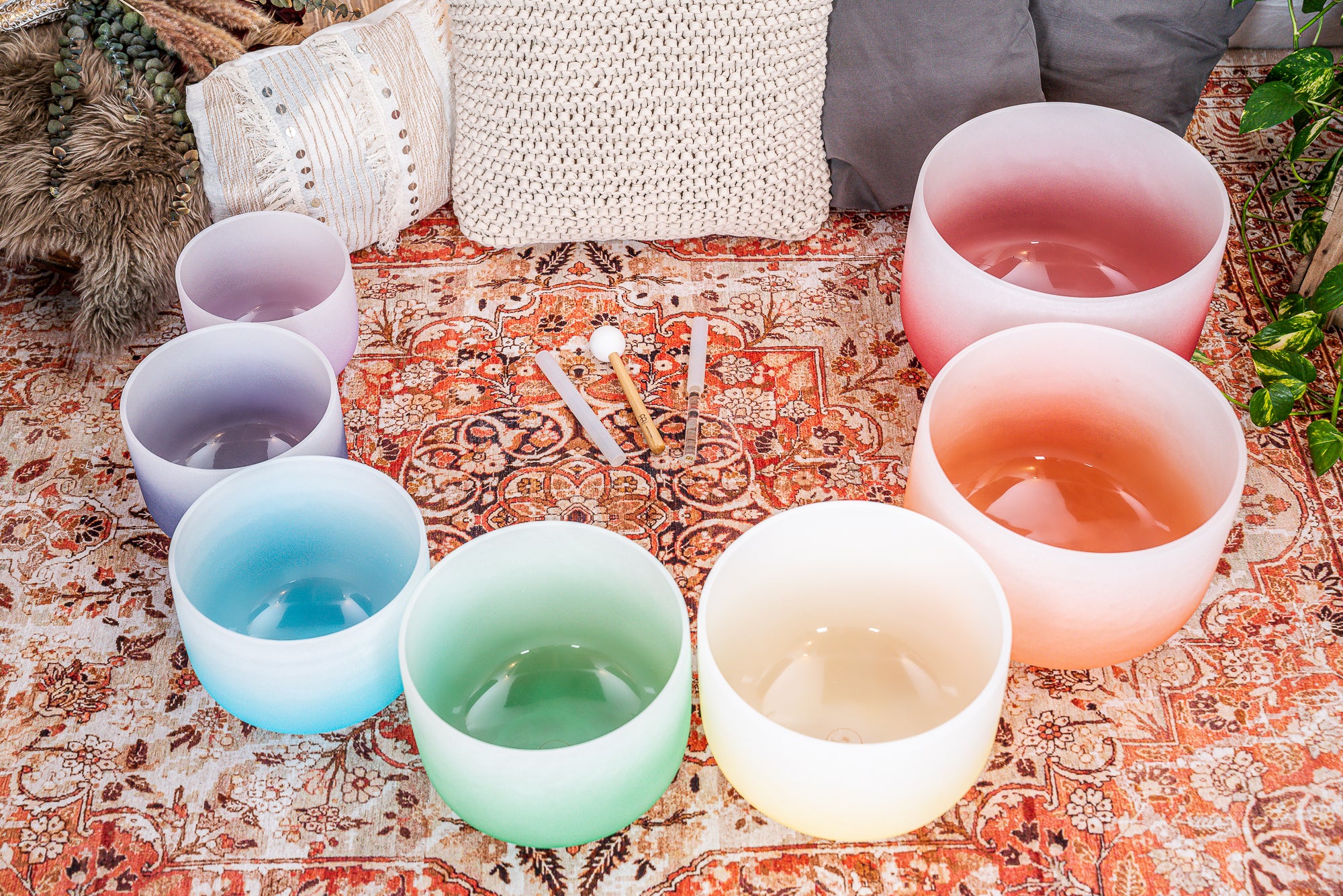 7-piece Crystal Singing Bowl Chakra Set, Color-Frosted