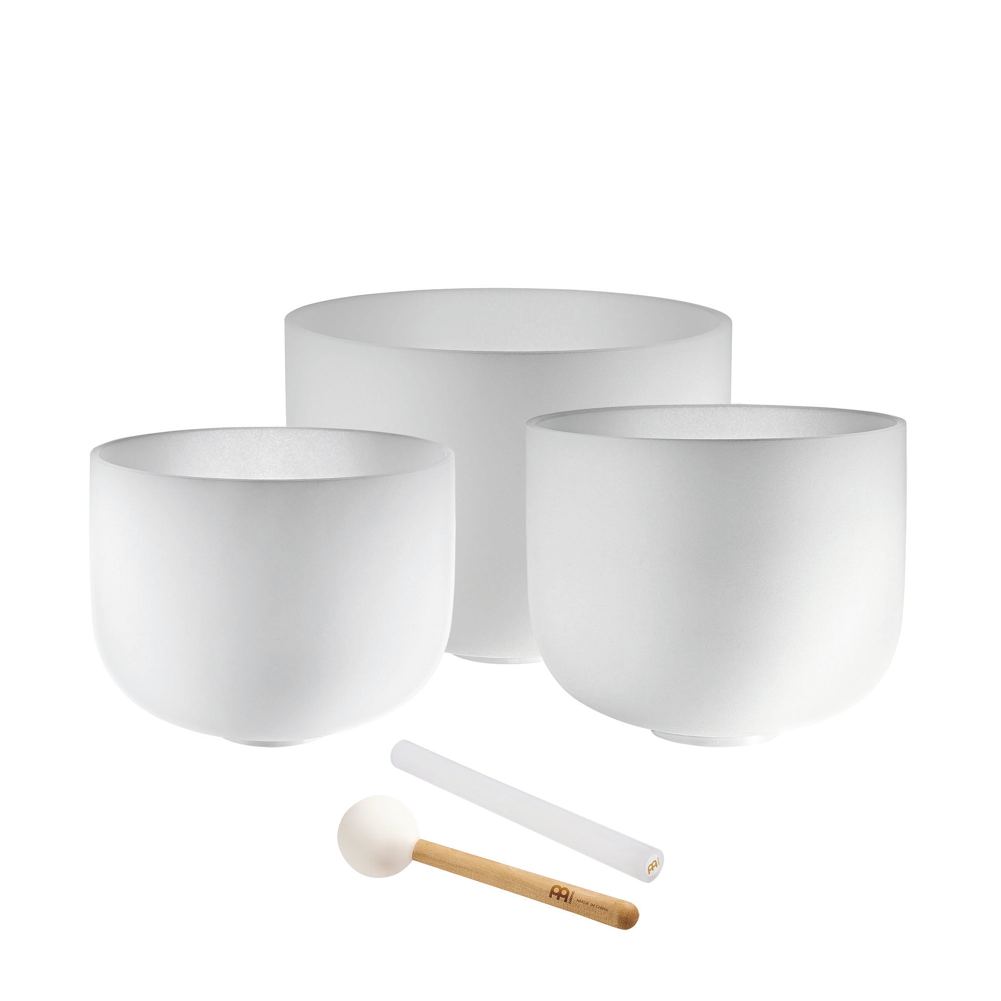 3-Piece White-Frosted Crystal Singing Bowl Set, A4/F4/D4, 432 Hz
