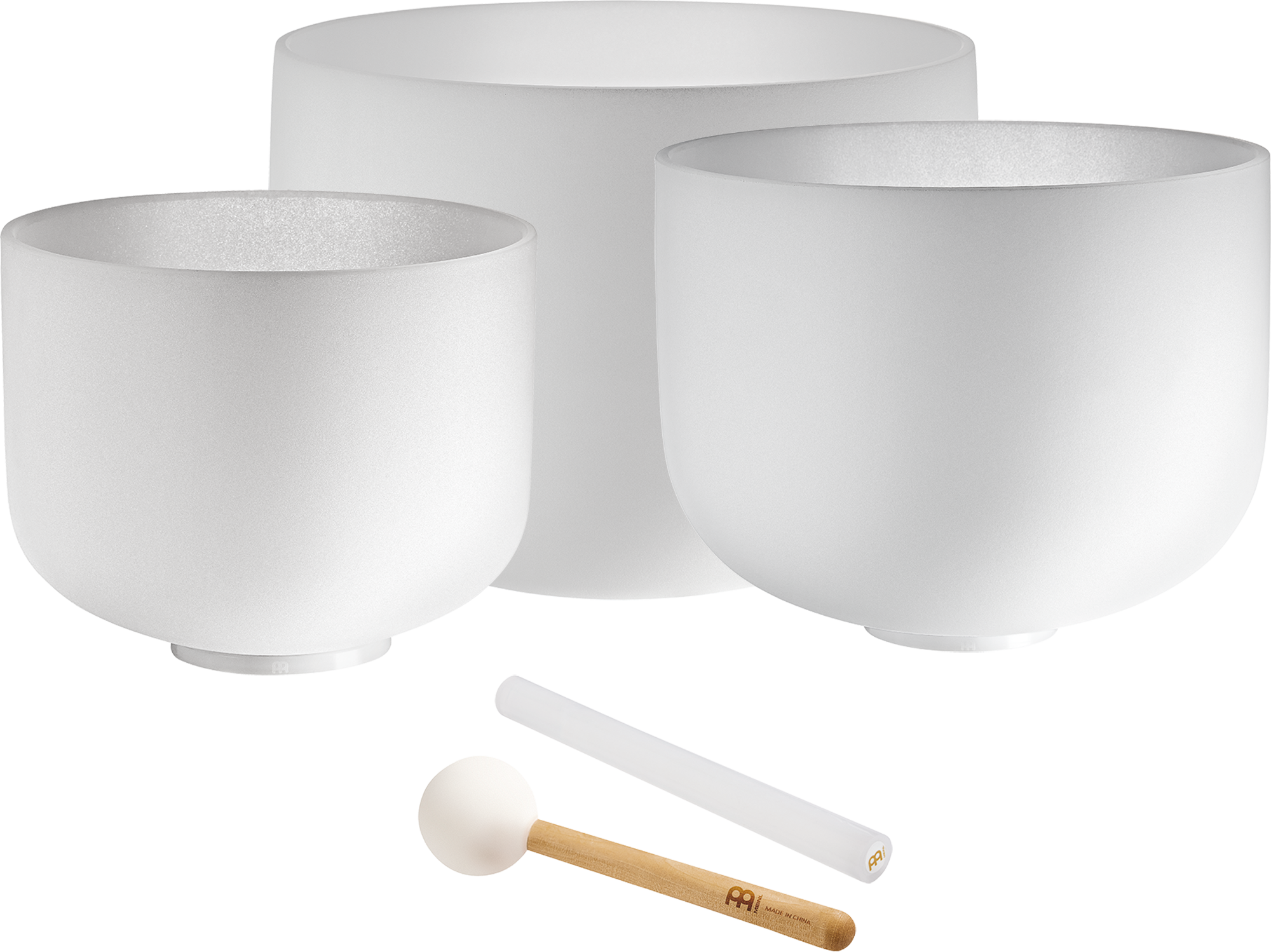 3-Piece White-Frosted Crystal Singing Bowl Set, G4/E4/C4, 432 Hz