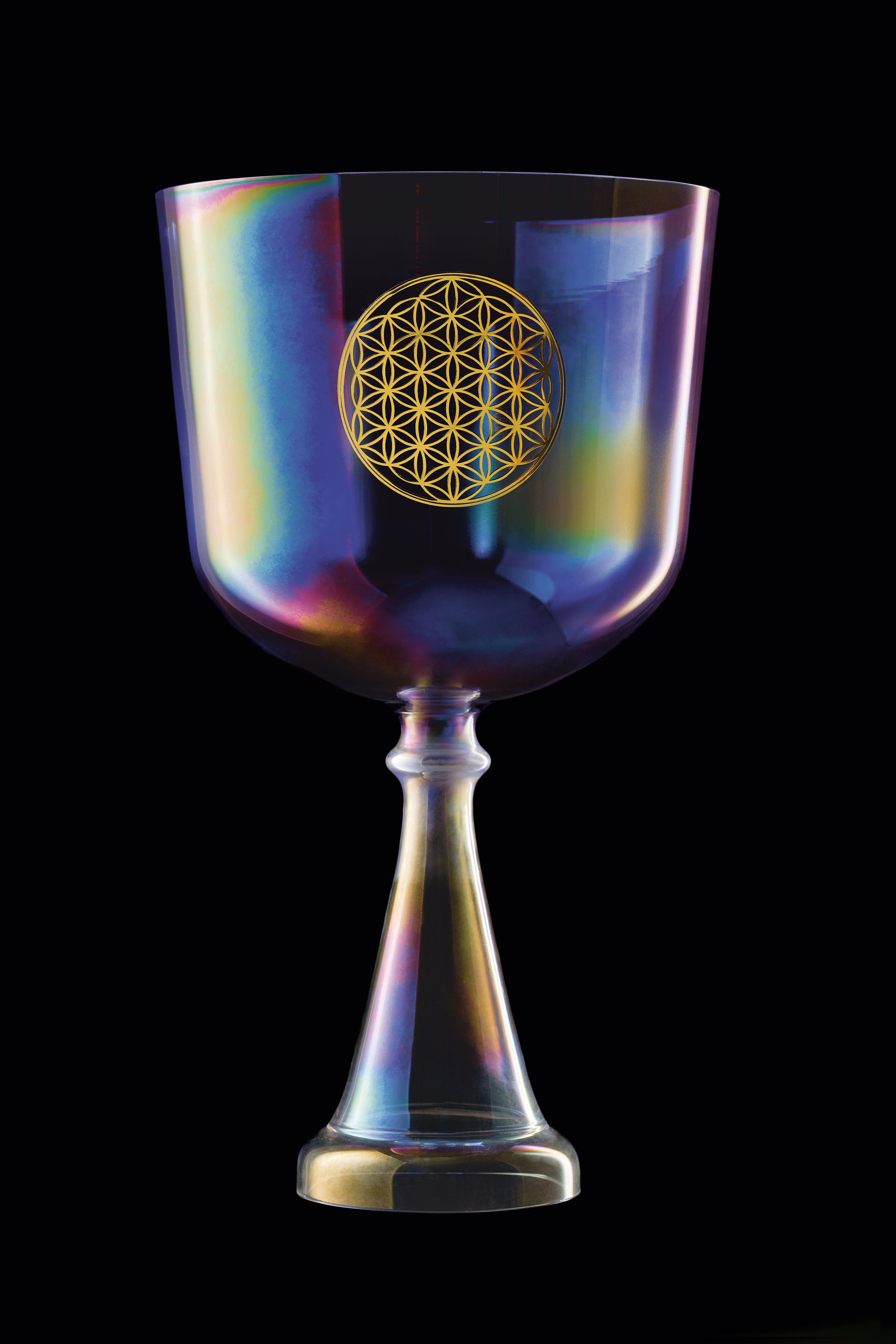 8" Crystal Singing Chalice, F3, Purple, Heart Chakra, Flower of Life