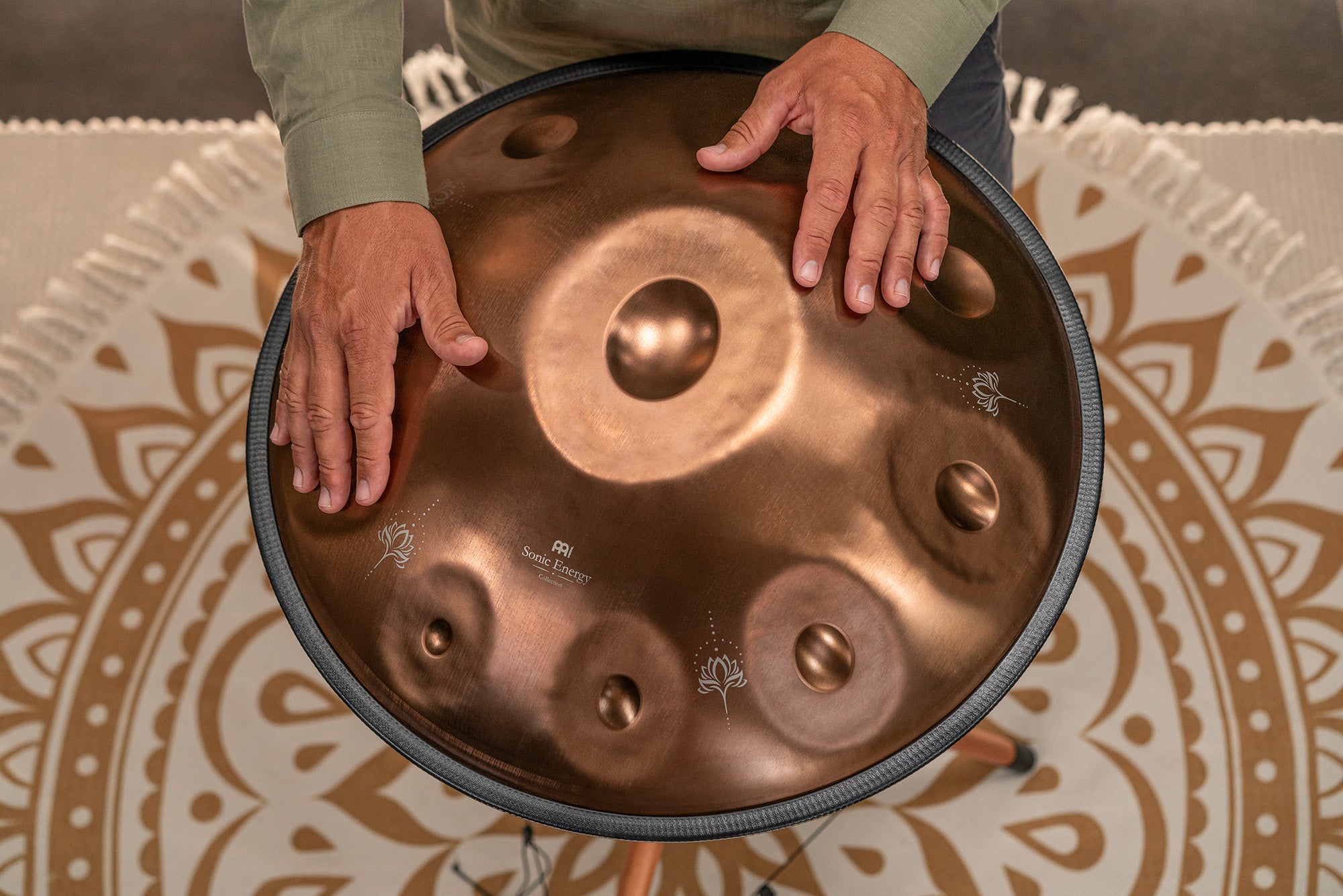 Sensory Handpan, E La Sirena, 10 Notes, Vintage Copper, Engraved Design