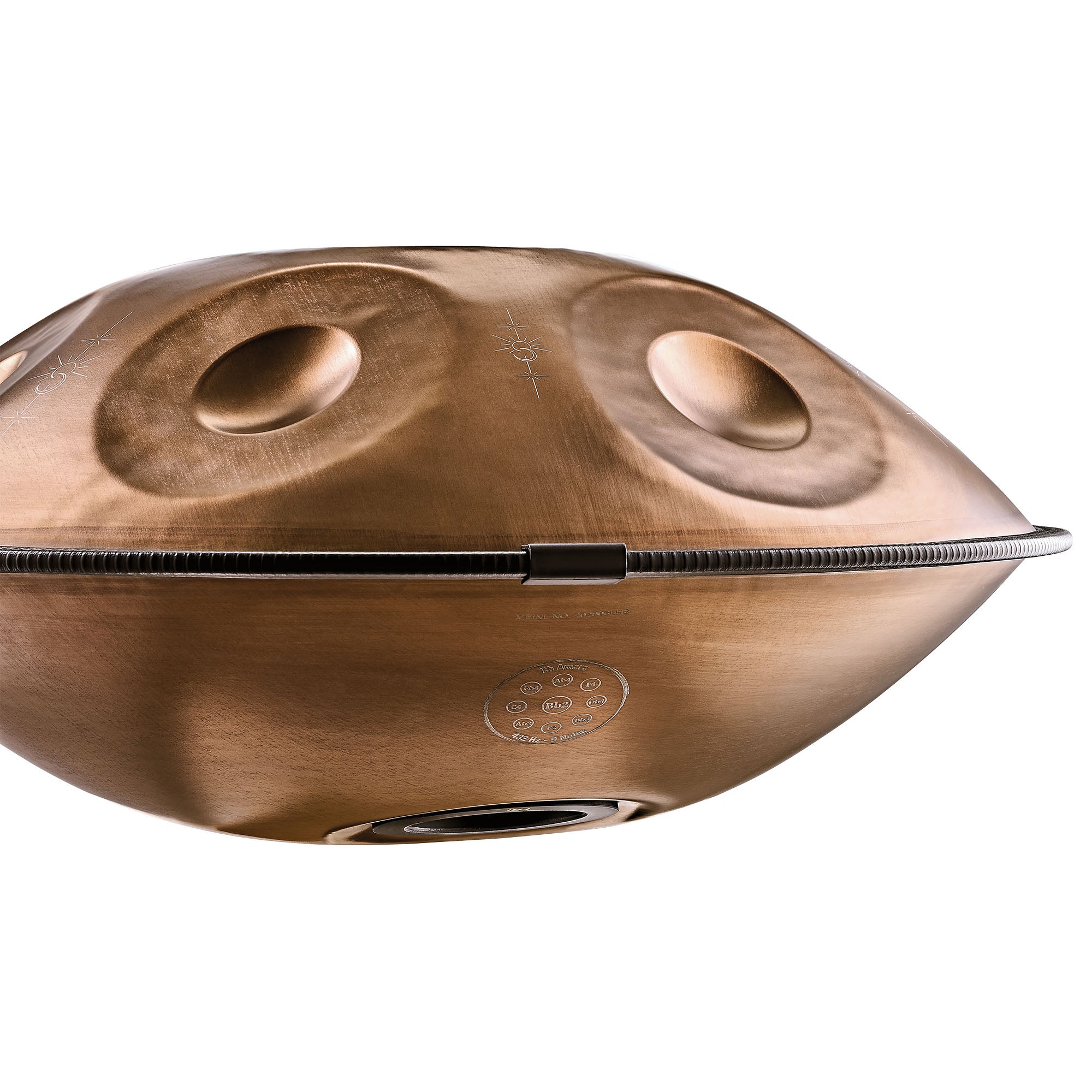 Sensory Handpan, BB2 Amara, 9 Notes, Vintage Copper, Engraved Design