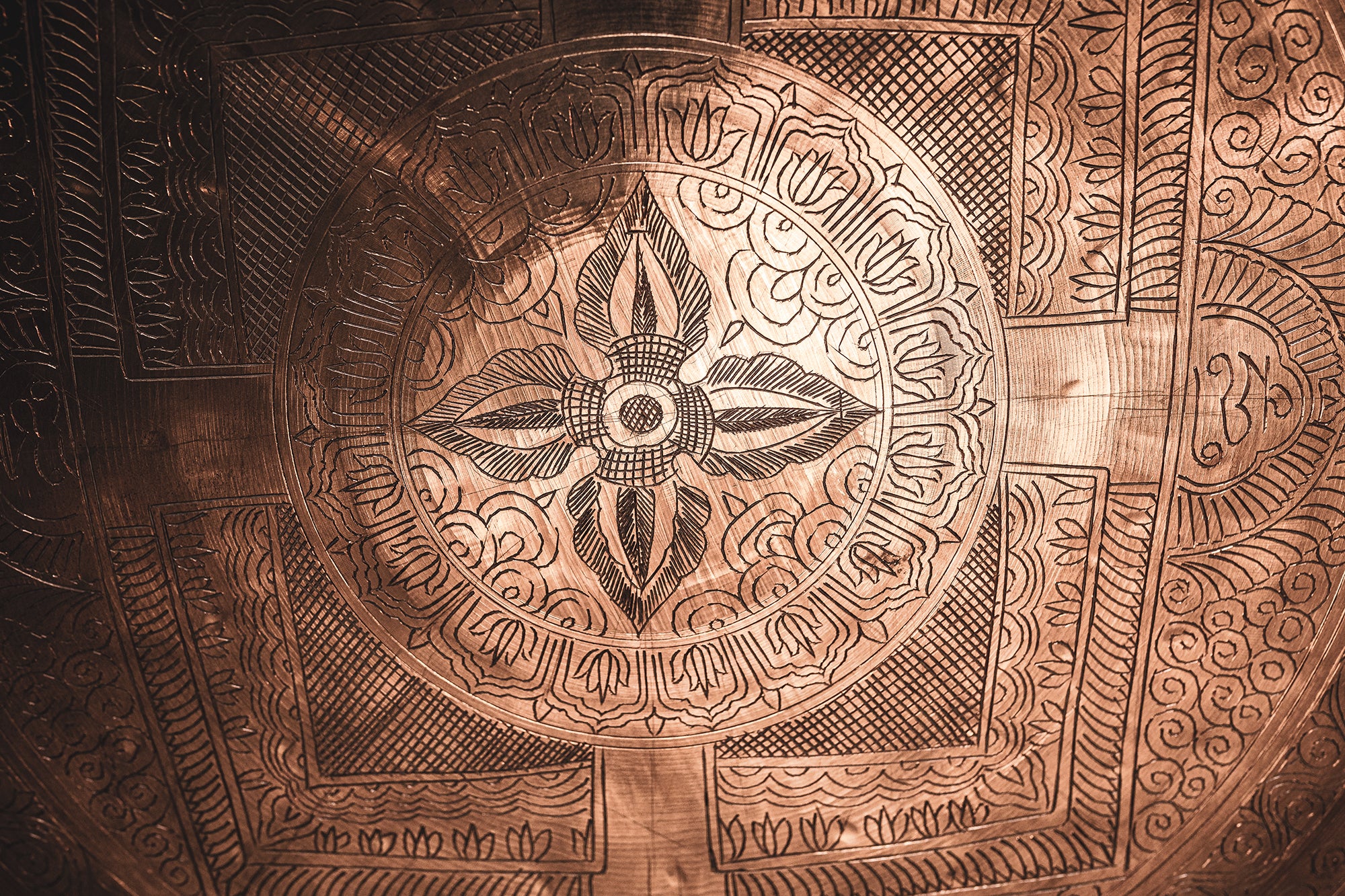 22" Indian Premium Wind Gong with Stand, Hand-engraved Mantra