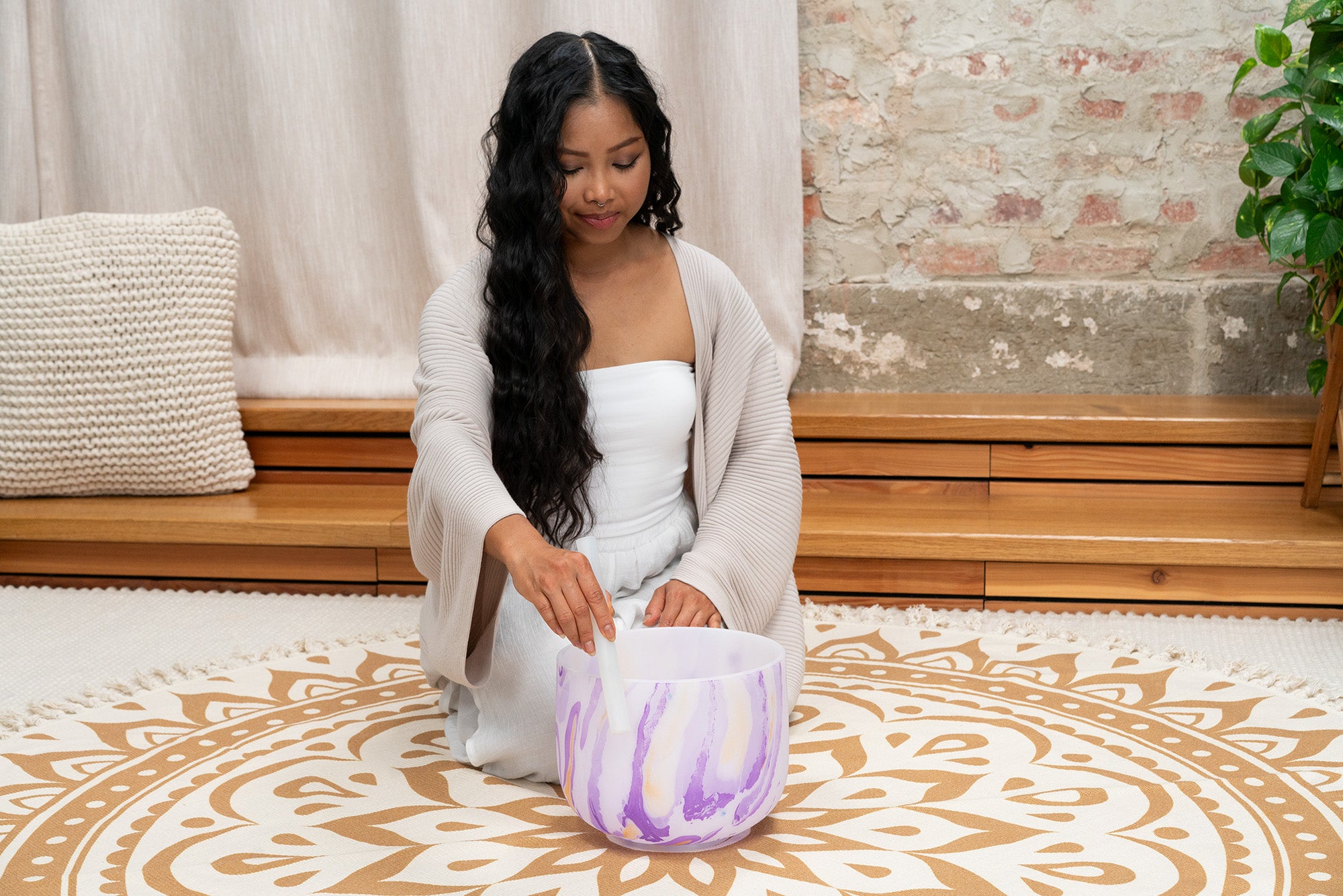 10" Marble Crystal Singing Bowl, B4, Crown Chakra, 432 Hz