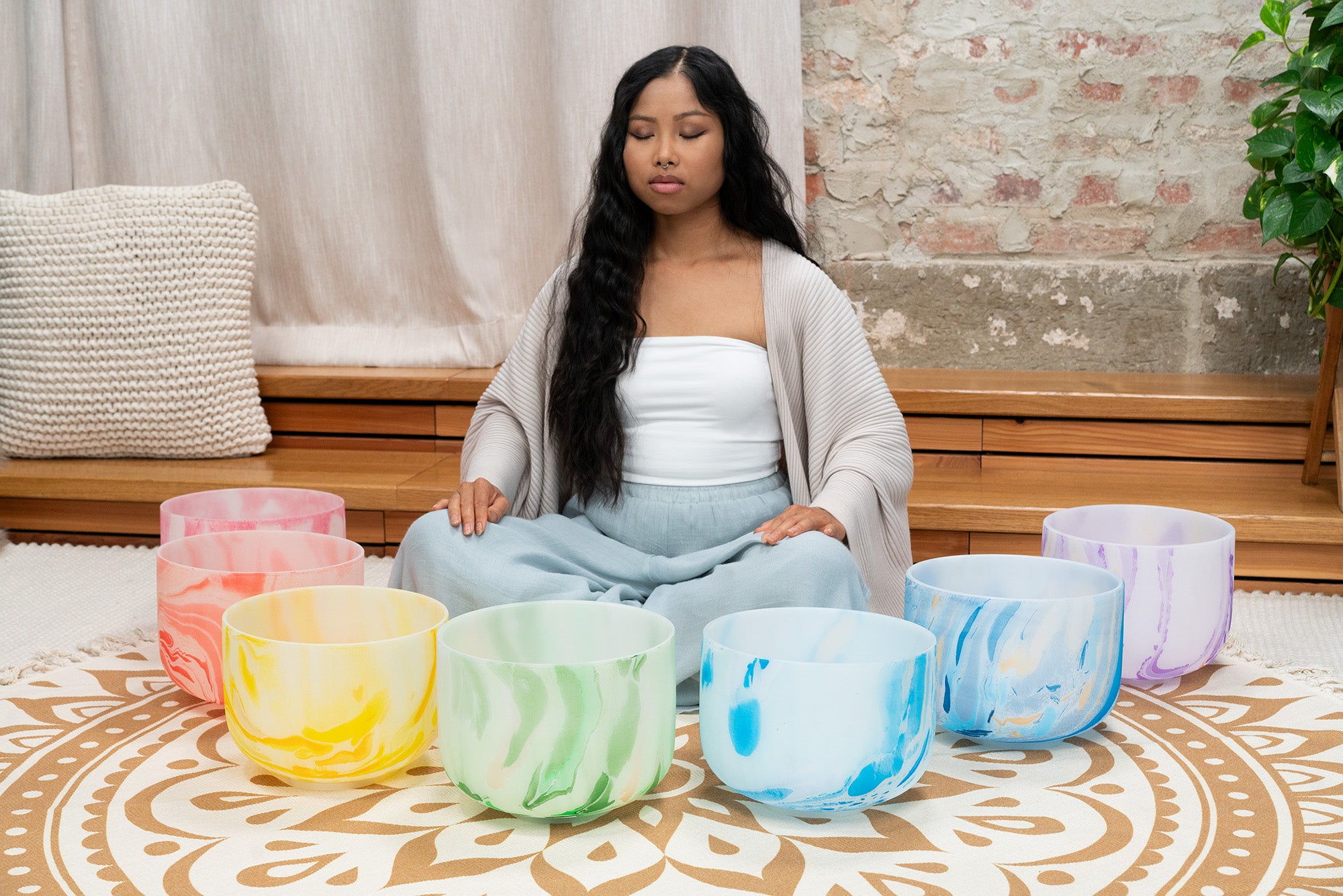Crystal Singing Bowl Chakra Set, Marble 7-Piece