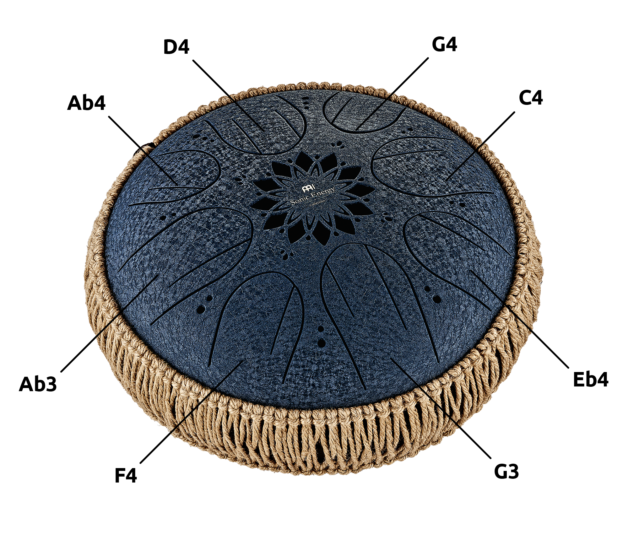 10" Medium Octave Steel Tongue Drum, C Minor, 8 Notes, 432 Hz, Navy Blue