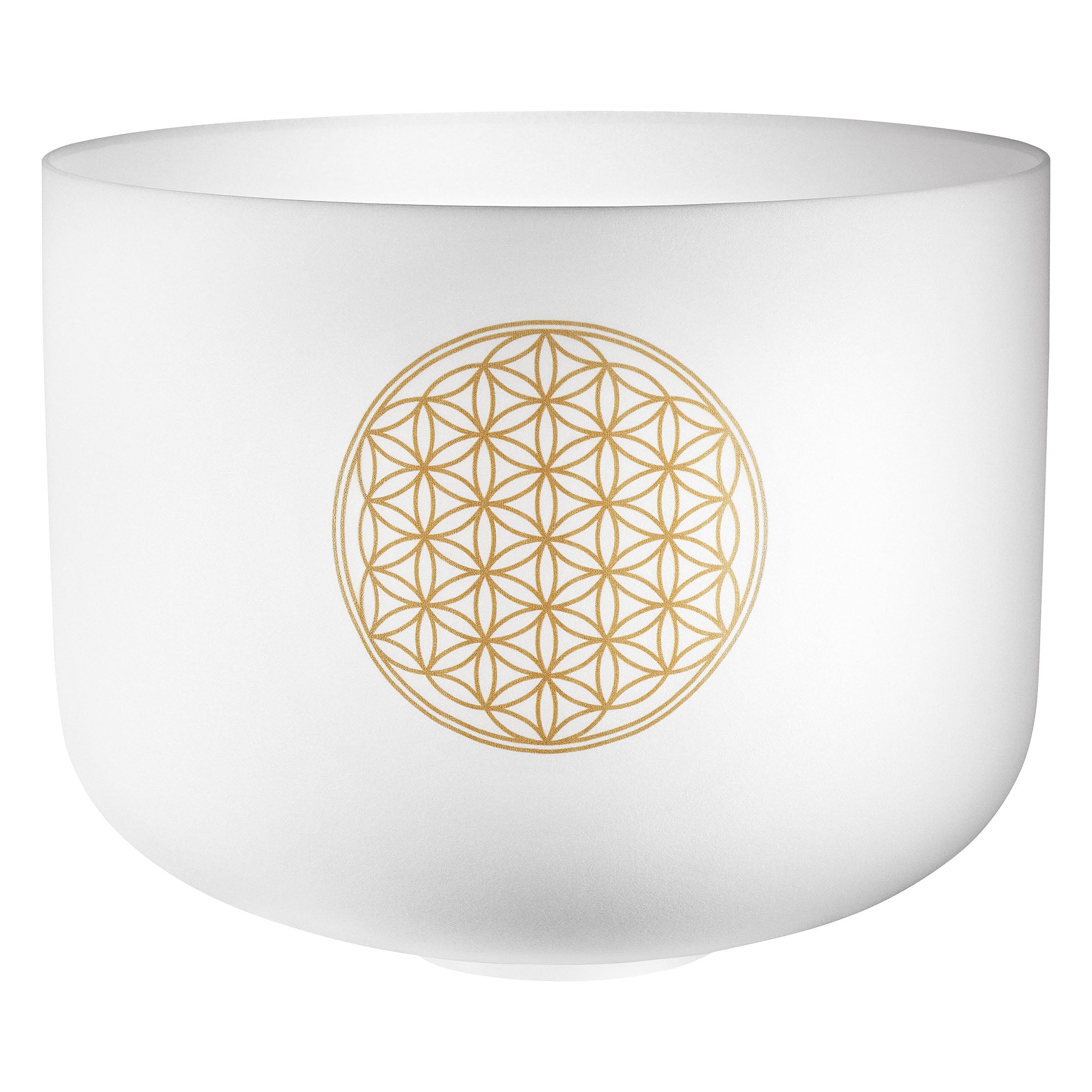 16" White-Frosted Crystal Singing Bowl, Flower of Life 128 Hz