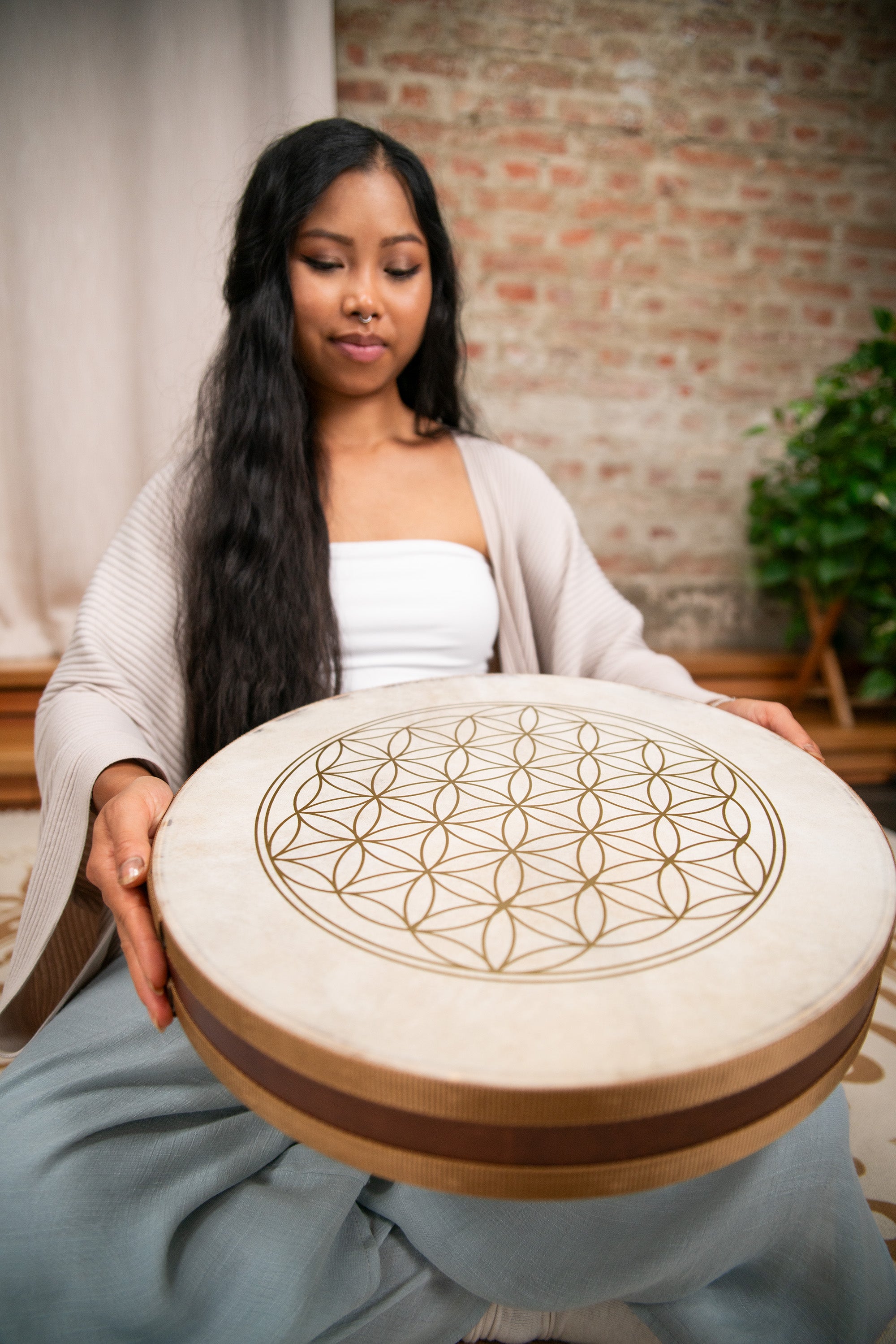 16" Wave / Ocean Drum, Flower of Life