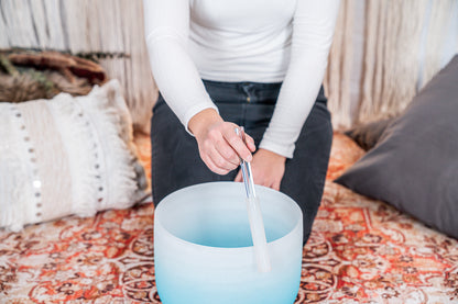 10&quot; Color-Frosted Crystal Singing Bowl, Light Blue, Note G4, Throat Chakra