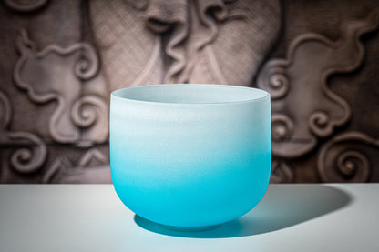 10&quot; Color-Frosted Crystal Singing Bowl, Light Blue, Note G4, Throat Chakra