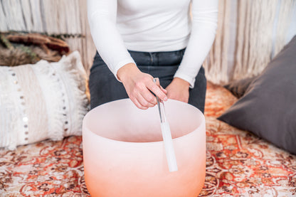 13&quot; Color-Frosted Crystal Singing Bowl, Orange, Note D4, Sacral Chakra
