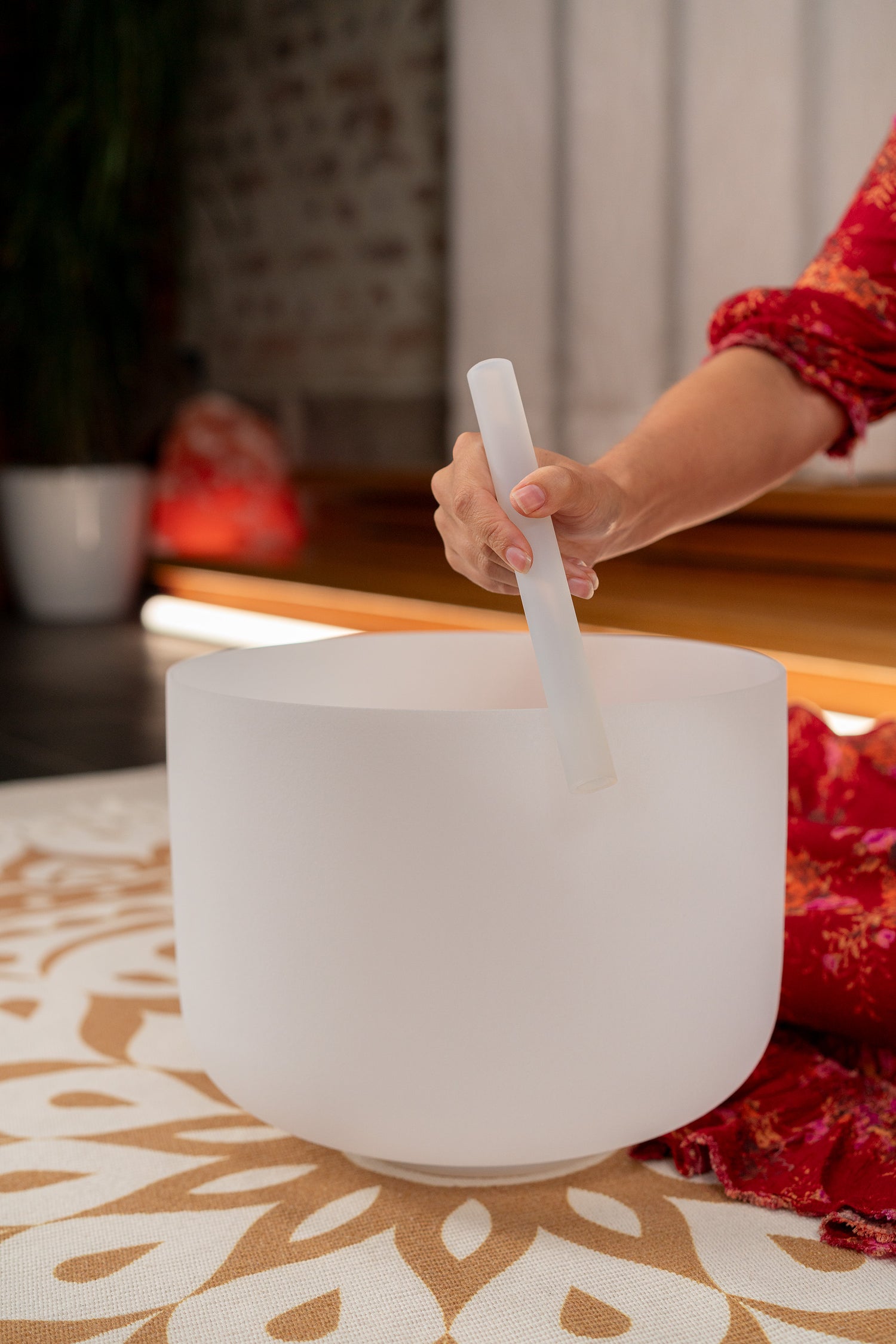 12&quot; White-Frosted Crystal Singing Bowl, Note A3, Brow Chakra