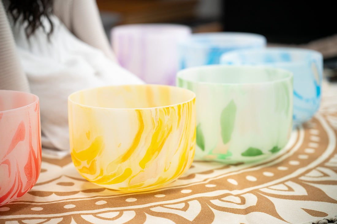 7-Piece Crystal Singing Bowl Chakra Set, Marble